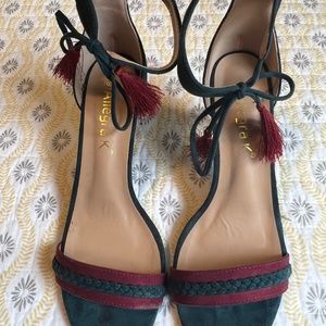 Green, ankle strap heels